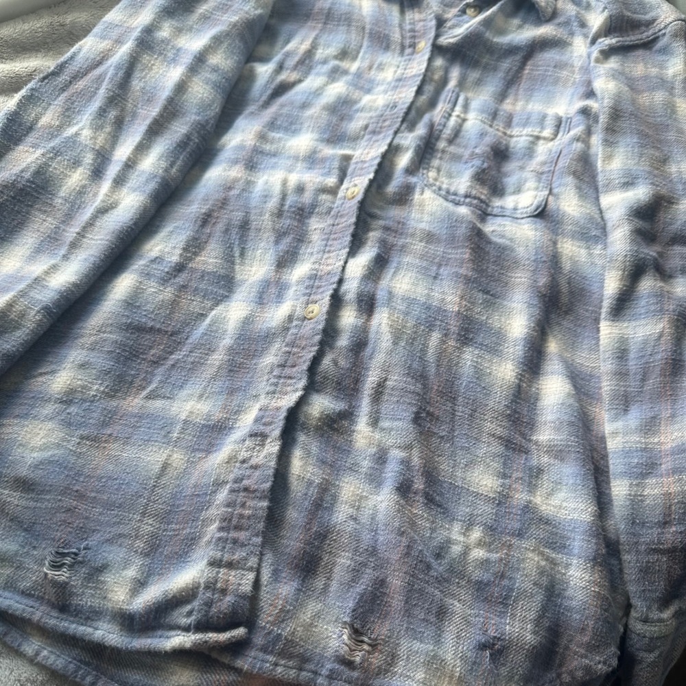 Fall Girl Blue Plaid Lumberjack Flannel Button Up Long Sleeve Shirt - Picture 4 of 6